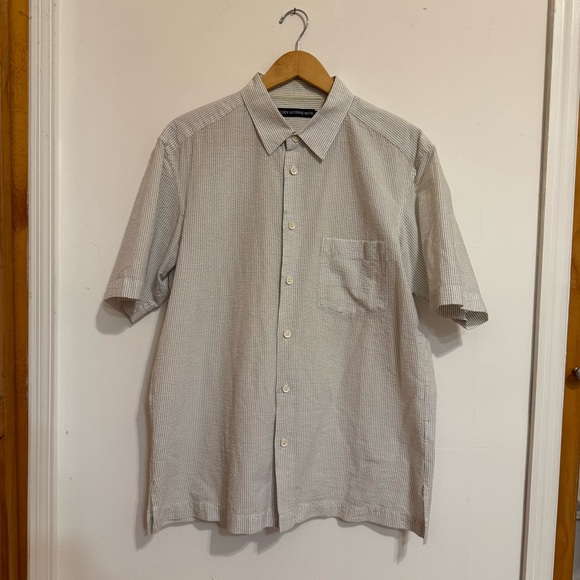 Issey Miyake Textured Striped Short Sleeve Button-Up Shirt